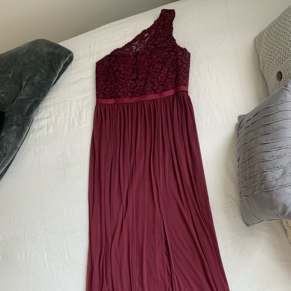 Long David’s Bridal wine colored dress
